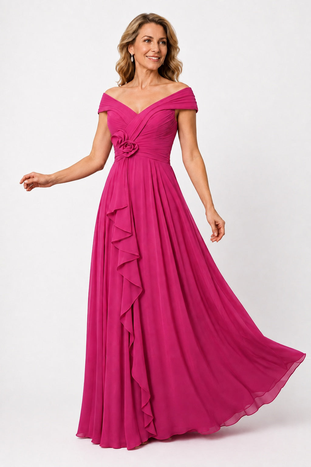 A-Line Floor Length Chiffon Mother of the Bride Dress CM0476 - Hot Pink - COCOMELODY